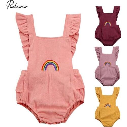 2020 Baby Summer Clothing Newborn Kids Baby Girl Ruffle Cotton One-Pieces Romper Embroidery Rainbow Jumpsuit Outfits Sunsuit