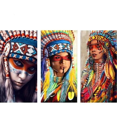 Indian Girl Feather Portrait 5D Diy Diamond Painting Cross Stitch kits full square round drill Diamond Embroidery StickerZP-2774