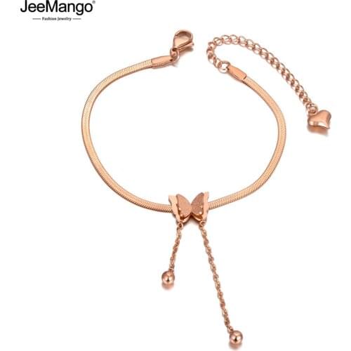JeeMango Fashion Titanium Stainless Steel Butterfly Charm Bracelets For Women Bohemia CZ Crystal Party Bracelet Jewelry JB20162