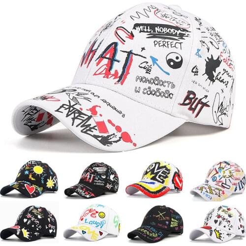 Cotton White Baseball Cap Women 2020 Summer Snapback Caps Men Korean Cartoon Graffiti Print Casquette Femme Baseball Hat