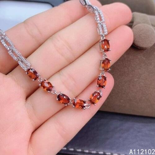 KJJEAXCMY fine jewelry S925 sterling silver inlaid natural Garnet new Girls popular hand Bracelet Support test hot selling