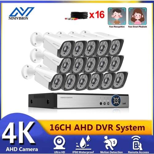 16Pcs Face Detection CCTV Camera Kit 4K Outdoor Surveillance Kit 8.0MP IR Security Camera Video Surveillance System 16CH DVR Kit