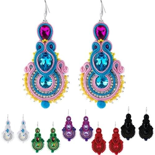 KpacoTa New fashion Jewelry Ladies hook dangle earrings Ethnic style colorful Soutache handmade pendant Earring for women gift