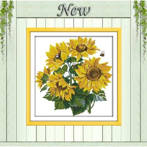 Colorful Sunflower vase,pattern print on the cloth DMC 11CT 14CT Cross Stitch kit,needlework DIY Set embroider,Beautiful Flowers