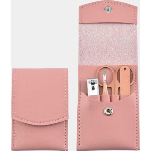 4pcs/set Nail Cutter Set Nail Clipper Set Leather Bag Rose Gold Stainless Steel Nail Clipper Nail Cutting Nail Trimmer Toe