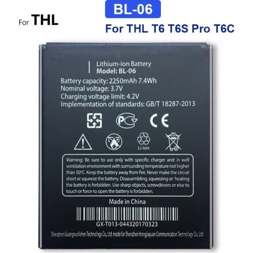 Mobile Phone Battery BL-06 BL06 BL 06 For THL T6 T6S Pro T6C Replacement Batteries High Capacity 2250mAh battery