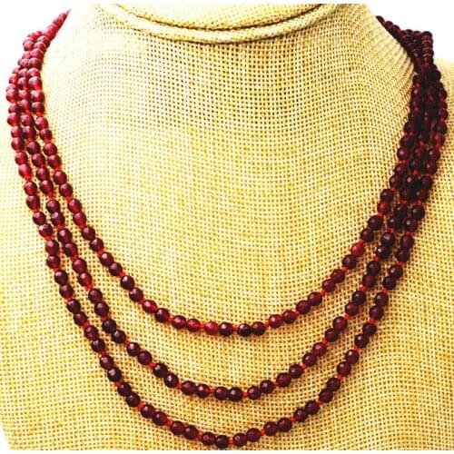 Fashion boutique 3 rows 4 mm faceted Red garnet bead necklace 17-19 "