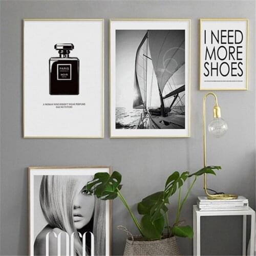 Fashion Beauty Perfume Text Black and White Personality Decorative Painting Girl wall canvas coco poster canvas picture