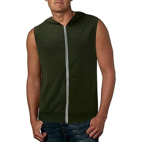 Mens Summer Sports Fitness Gym Hoodies Tank Tops Solid Color Sleeveless Hooded Cardigan Workout Zipper Vest Top 3
