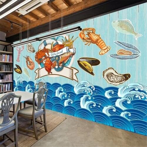 Milofi custom wallpaper wallpaper non-woven fish restaurant seafood restaurant tooling background wall large mural photo wall