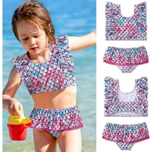 Toddler Girls Swimsuits Ruffle Mermaid Two-pieces Toddler Bathing Quick Dry 2021 Summer New Child Swimwear 1-6t Beach Wear