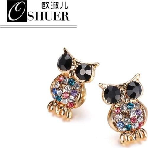 OSHUER 2018 New Fashion OWL Earrings for Women Mix color Crystal Stud Earrings Patriotic Jewelry