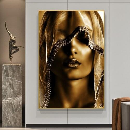 Golden Makeup Women Canvas Posters and Print Nordic Style Women Portrait Wall Art Pictures Scandinavian Cuadros for Home Decor