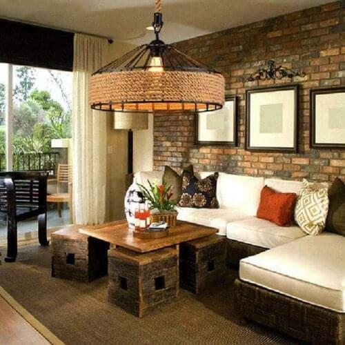 Retro Antique Lndustrial Adjustable Lamp Chandelier Lron Candlest Hemp Rope Hanging Vintage Pendant Ceiling Light Dine Lamp