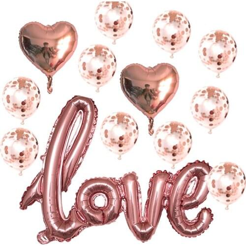 Romantic Wedding I Love You Aluminum Foil Balloon Heart Shaped Balloon Valentines Day Birthday Party Decoration Latex Ball
