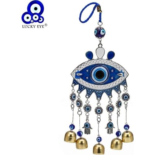 Lucky Eye Fatima Hamsa Hand Turkish Evil Eye Beads Tassel Wall Hanging Decor Alloy Decoration for Home Living Room Car BE51
