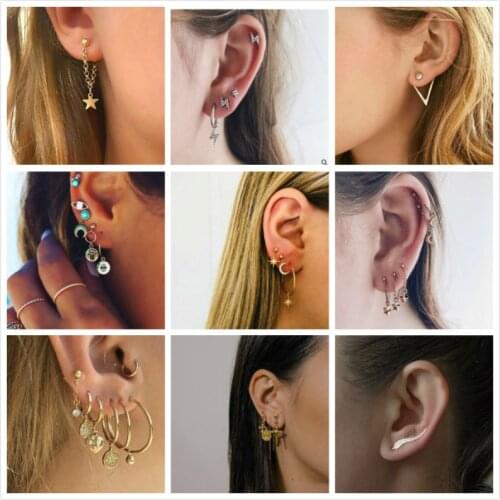 Korean Earrings Fashion Jewelry Gold Star Moon Shape Earrings Jane Round Geometric Stug Earrings For Women Wholesale