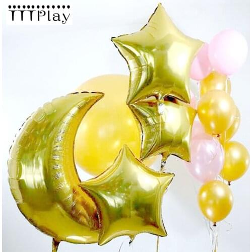14pcs/lot Big Moon Star Foil Balloons 2.8g Latex Balloons Wedding Decoration Helium Balloons Baby Shower Birthday Party Supplies