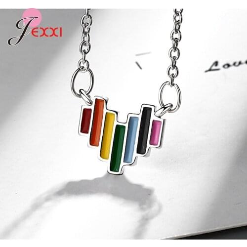 Bright-Coloured Heart Charms Necklaces for Women Birthday Valentines Gift Fine 925 Sterling Silver Wedding Engagement Jewelry