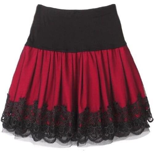 Womens boutique large size skirt with high waist thin body short skirt with lace base elastic high waist pleated A-line skirt