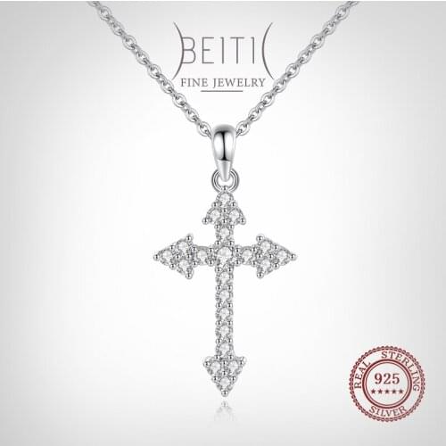 Beitil Genuine Clear Zircon Thick Cross Sterling Silver 925 Pendant Necklace For Women Simple Necklace Fine Jewelry Accessories
