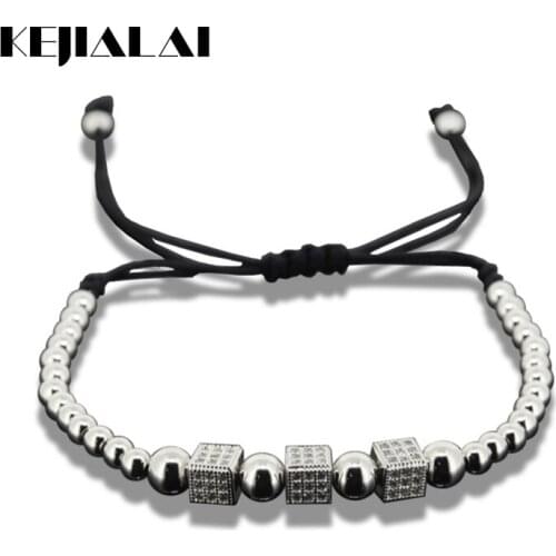 1pcs 2017 Charm Micro Pave CZ Square Beads Men Macrame Bracelet Brand Anil Arjandas Round Bead Women Macrame Bracelet