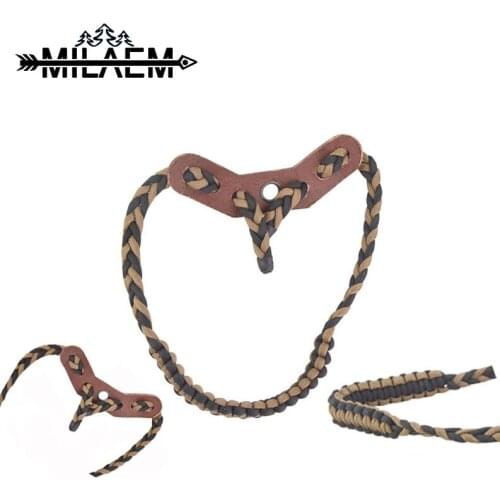 1pc Archery Brown Bow Sling Strap Adjustable Braided Cord Nylon&Leather Bow Wrist Rope Compound Bow Shooting Hunting Accessories