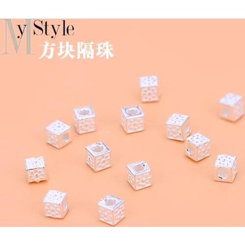10PCS Square separated bead S925 pure silver bead loose bead handmade DIY beading material Bracelet accessories