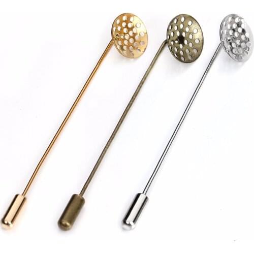 10pcs/lot 75mm Rhodium Gold Color Copper Brooch Pins Base Hat Pin for Women Mens Brooches DIY Jewelry Making Accessories