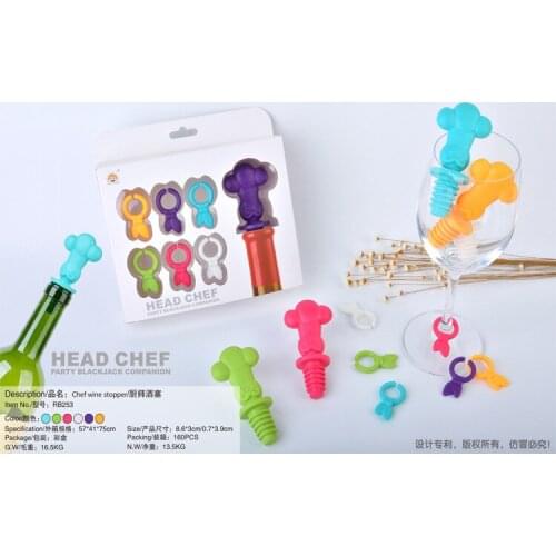 160set=1120pcs Chef Silicone Champagne Wine Bottle Stopper with Glasses Cup Marker Set Party Wine Accessories