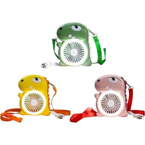 2-in-1 Handheld USB Fan Mini Hanging Neck Fan Portable Hand Cartoon Dinosaur Fan w/ Adjustable Lanyard for Outdoor