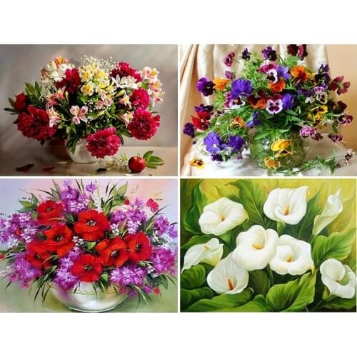 5D DIY Diamond Painting Needlework Flowers Vase Roses Peony Cross stitch Full Diamond Embroidery Mosaic Rhinestone home decor