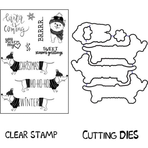 AZSG Winter Lovely Cat Dog Cutting Dies Clear Stamps For DIY Scrapbooking Decorative Card making Crafts Fun Decoration Supplies