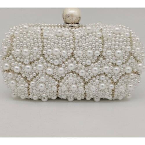 Boutique De FGG Women Beaded Clutch Evening Bags Bridal Wedding White Beading Handbags and Purses