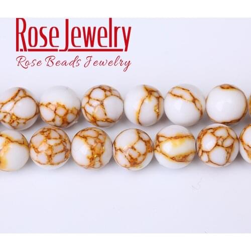 Natural Stone Beads White Turquoises Golds Thread Pine Round Spacer Beads 4/6/8/10 mm For Jewelry Making Bracelets Necklace