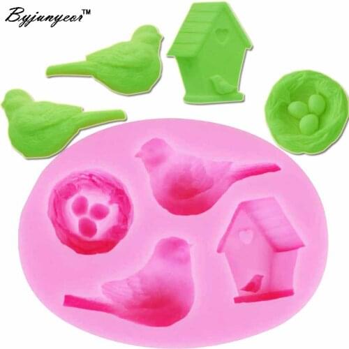 Byjunyeor Epoxy UV Resin Bird House Nest Silicone Mold Sugar Craft Chocolate Mold for Cake Decoration Kitchenware DIY Tool M860