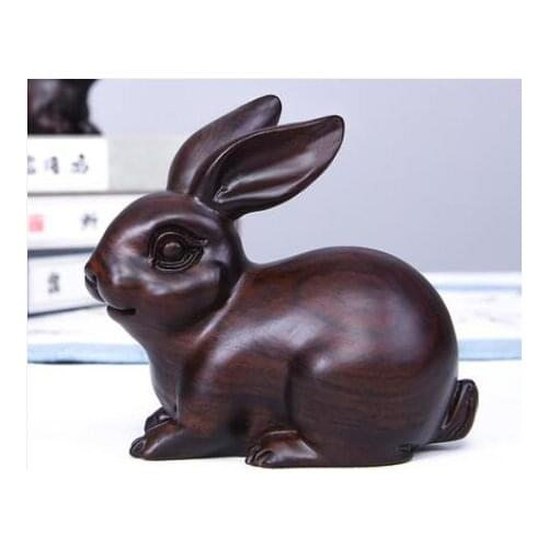 Rabbit Decoration Solid Wood Living Room Home Recruitment and Operation Black sandalwood carved Decorative Ornaments