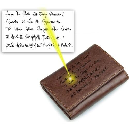 11x8cm three folded cardholder wallet top layer genuine leather free name logo handwriting customized engraving