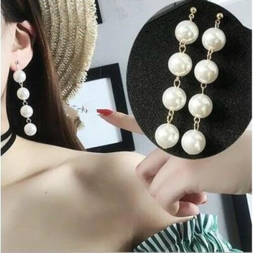 Ea658 OL style Bohemian temperament earrings exaggerated large imitation pearl earrings tassel Pendant Female earrings jewelry