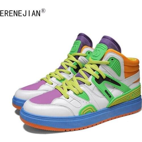 ERENEJIAN Fashion Mens Leather Sport Shoes High Top Sneakers Luxury Brand Skateboard Footwear Thick Soled Non Slip Zapatallias