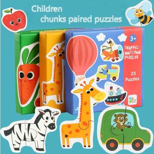 Montessori Children Matching Big Piece Puzzle Animal Fruit Traffic Puzzle Wooden Toy Early Education for Kids Birthday Gift