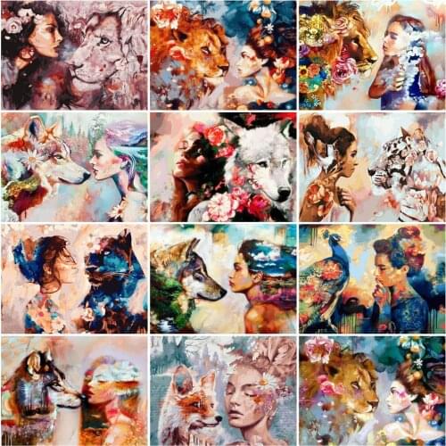 HUACAN Pictures By Number Animal Girl Drawing On Canvas HandPainted Gift Kits Wall Art DIY Painting By Number Figure Home Decor