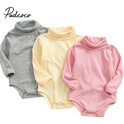 Infant Baby Ribbed Jumpsuits, Unisex Solid Color High Collar Long Sleeve Ribbed Bodysuit Playsuits for Spring Fall, 0-18 Months