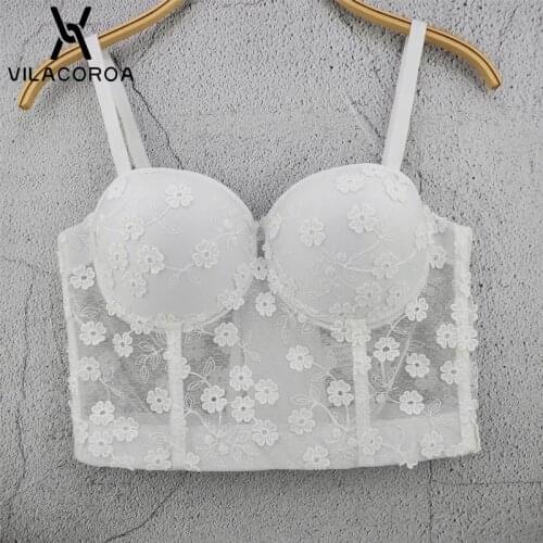 Corset Sexy Tank Tops Womens Floral Embroidery Lace Short Crop Top Camisole Skinny Bodycon Party Clubwear Bustier Vest Female