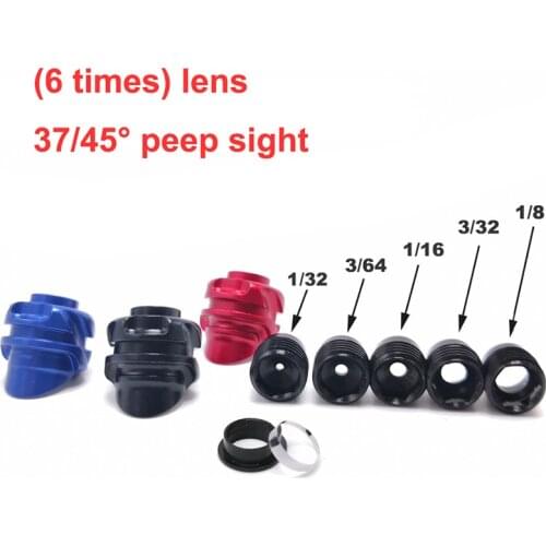 37/45 Degree Compound Bow Peep Sight With 5pc Inner Core 6 Time Lens Aluminum Housing Clarifier Aperture 1/32 3/64 1/16 3/32 1/8