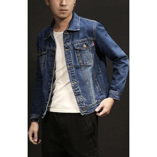 Mens Autumn Winter Casual Long Sleeve Turn-down Collar Solid Denim Jackets Coat Jackets Black Navy Blue Color Picked FactoryOEM