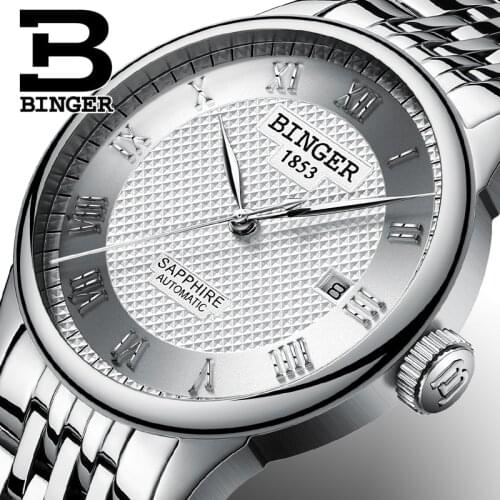 BINGER Mens Watches Top Brand Luxury Sapphire Self-wind Automatic Winding Mechanical Wristwatches relogio masculino Full Steel