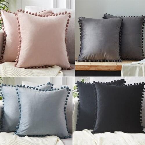 GY0693 Velvet Soft CushionCases(Not IncludeThe Inner) LuxurySquare Pillow Tassel Balls Pillowslip Sofa Bed Car Home Decorative