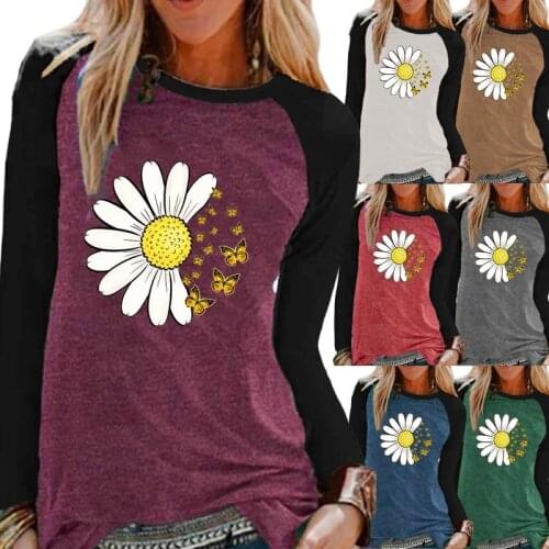 2021 New Women Autumn and Winter Fashion Printing Graphic Tee Raglan Long Sleeve Round Neck Plus Size Loose Casual Tops XS-5XL