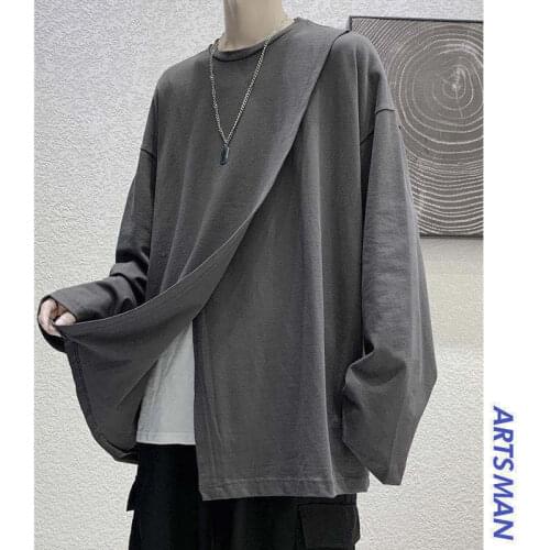Autumn Long-sleeved Tshirt Women T Shirt Couple Men Loose Korean Solidsplit Top Student Cloak Wild Harajuku Goth Punk Clothes